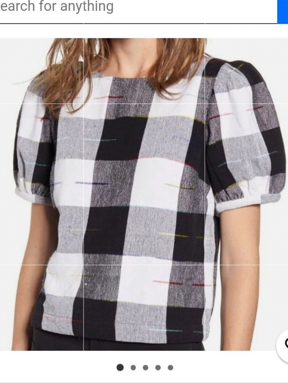 Anthropology The Odells  Black & White Plaid Puff-Sleeve Top